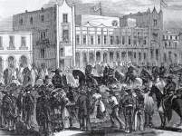Departure of French Marshal Francois Bazaine from Mexico City, February 5, 1867, artist's impression.