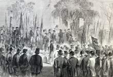 Civic medal awards ceremony for Brooklyn veterans, Fort Greene, New York, October 25, 1866, artist's impression.