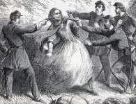 Capture of Confederate President Jefferson Davis, Irwinville, Georgia, May 10, 1865, artist's impression, detail