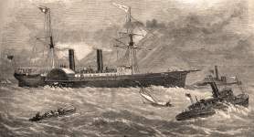 The S.S. Quaker City departing from New York Harbor carrying tourists for the Holy Land, June 8, 1867, artist's impression.