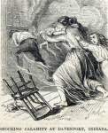 Fatal house fire, Davenport, Indiana, December 9, 1866, artist's impression.