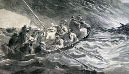 Burning of the clipper ship "Hornet" on the Pacific, May 3, 1866, artist's impression, detail.