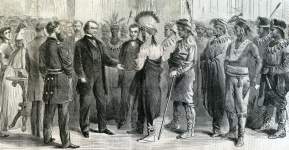 Visit of delegation from three Dakota Territory Sioux tribes to the White House, February 23, 1867, artist's impression.