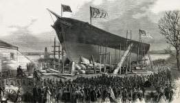 Launch of the S.S. Erie, Newburyport, Massachusetts, April 3, 1867, artist's impression.