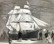 Miniature sailing ship "Red, White, and Blue," 1866, artist's impression.