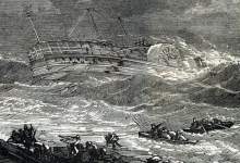 Wreck of the Steamboat "Commodore" in Long Island Sound, New York, December 27, 1866, artist's impression, detail.
