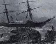 Wreck of the immigrant vessel "Anglo-Saxon" off Newfoundland, April 27, 1863, artist's impression, detail