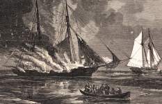 Confederate naval raiders destroying the Coast Guard cutter Caleb Cushing, artist's impression, detail