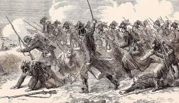 Danish infantry advancing, Battle of Overselk, Schleswig, Denmark, February 3, 1864, British artist's impression, detail