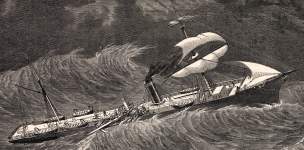 Inman Line steam ship "Etna" damaged during a storm, December, 1863, artist's impression, detail