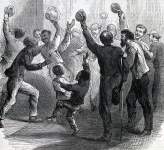 Reaction outside the galleries as the House of Representatives passes the Civil Rights Bill, March 13, 1866, artist's impression
