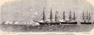 Danish naval units pursue Prussian ships at the Battle of Jasmund, March 17, 1864, artist's impression, zoomable image