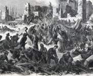 Aftermath of Ordnance Depot Explosion, Mobile, Alabama, May 25, 1865, artist's impression, detail