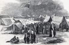Survivors of the wreck of the steamer "Golden Rule," on Caribbean coral island of El Roncador, May 1865, artist's impression
