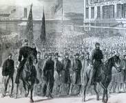 Ninetieth New York Veteran Volunteers return home, Brooklyn, New York, February 16, 1866, artist's impression, detail