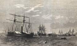 The Royal Navy's H.M.S. Majestic observing the newly built Confederate ships off Liverpool, artist's impression