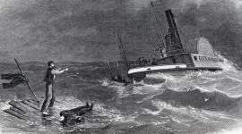 Rescue off the South Carolina coast of the sole survivor of a lightship sinking, December 10, 1864, artist's impression