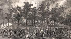 Destruction of the Colored Orphans' Asylum, Fifth Avenue, New York City, July 13, 1863, artist's impression, zoomable image