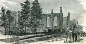 African-American church burning, Petersburg, Virginia, May 1, 1866, artist's impression