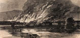 Burning of the Wrightsville-Columbia Bridge on the Susquehanna, Pennsylvania, June 28, 1863, artist's impression, zoomable image