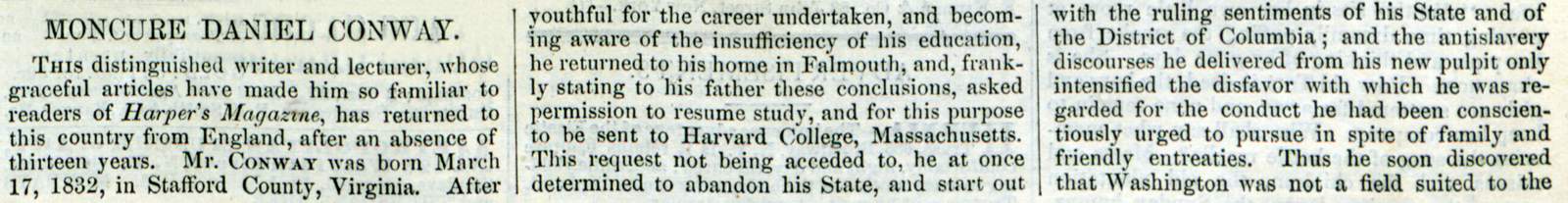 "Moncure Daniel Conway," Harper's Magazine, September 25, 1875, p. 785.