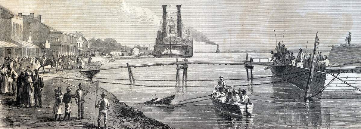 Levee Landing at Baton Rouge, Louisiana, summer 1866, artist's impression.