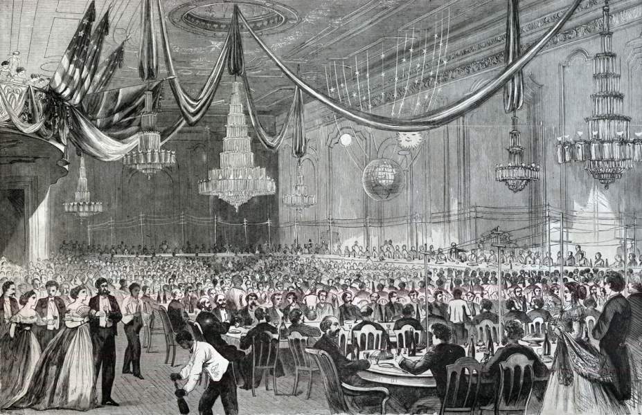 Banquet in New York City in honor of Cyrus Field and the Atlantic Cable, November 15, 1866, artist's impression.