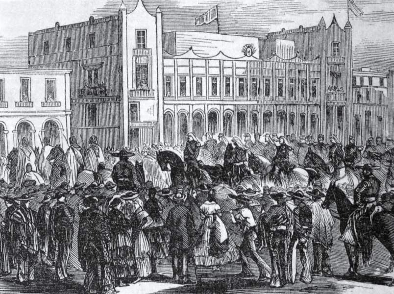 Departure of French Marshal Francois Bazaine from Mexico City, February 5, 1867, artist's impression.