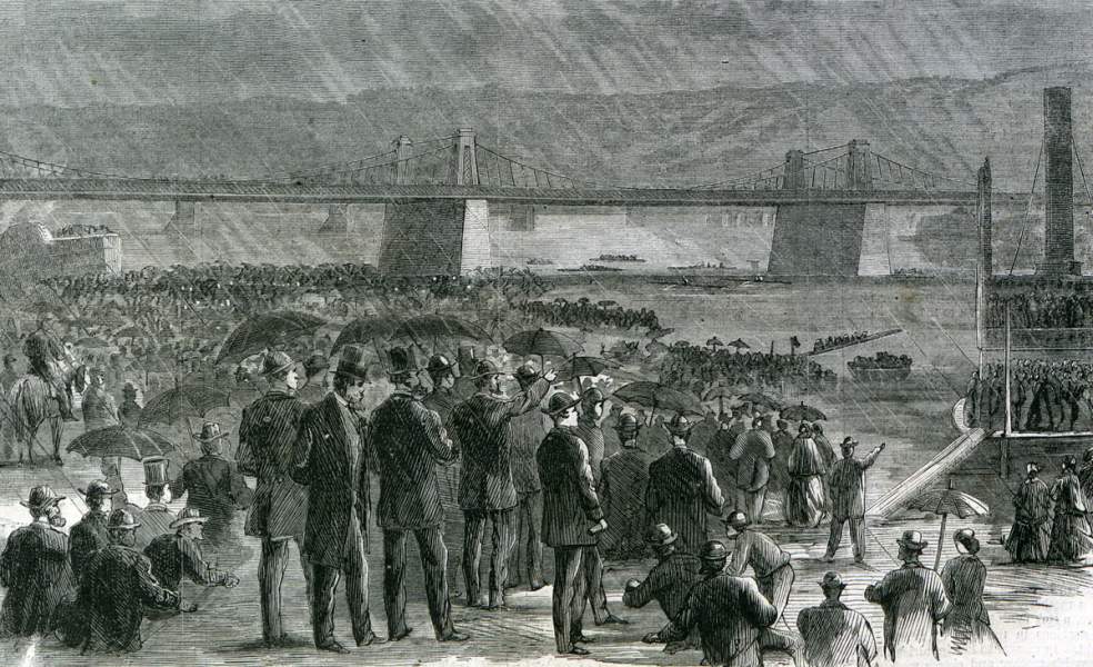 U.S. Single Scull Championship Race, Pittsburgh, Pennsylvania, May 21, 1867, artist's impression.