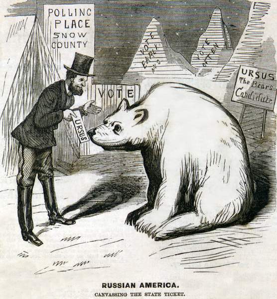 "Russian America," cartoon, Frank Leslie's Illustrated, May 11,1867.