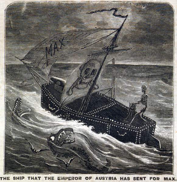 "The Ship that the Emperor of Austria has sent for Max," cartoon, Frank Leslie's Illustrated, November 24, 1866