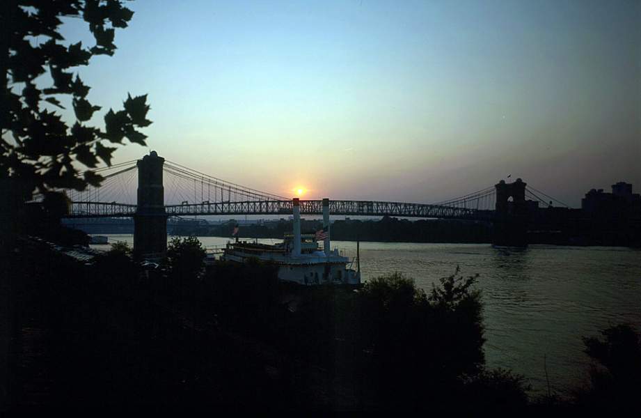 The Covington-Cincinnati Suspension Bridge, circa 1968