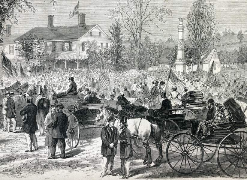 Dedication of the Soldiers' Monument, Stockbridge, Massachusetts, October 17, 1866, artist's impression, detail.