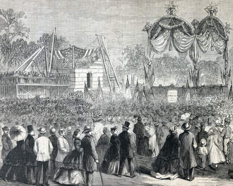 Cornerstone ceremony, Stephen Douglas Monument, Chicago, Illinois, September 6, 1866, artist's impression, detail.