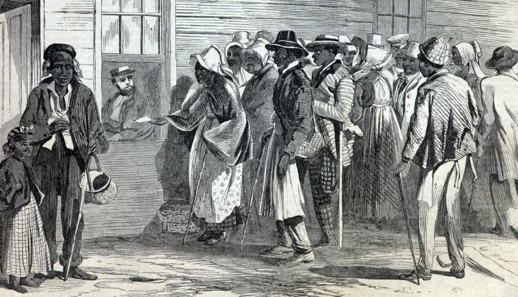 Freedmen's Bureau Rations Issue, summer 1866, artist's impression.