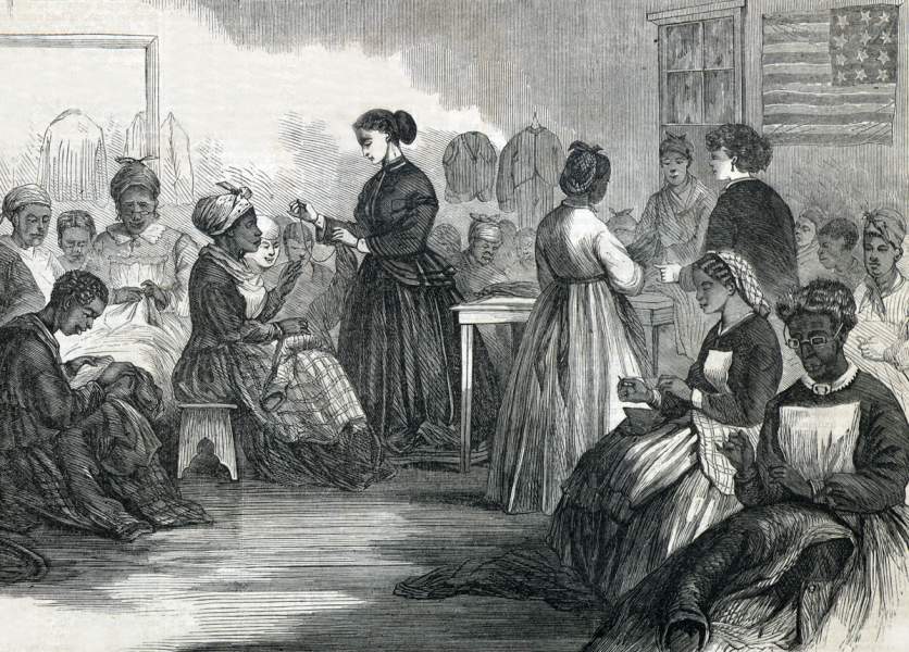Freedmen's Bureau Industrial School, Richmond, Virginia, summer 1866, artist's impression.