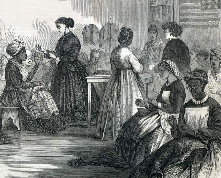 Freedmen's Bureau Industrial School, Richmond, Virginia, summer 1866, artist's impression, detail.
