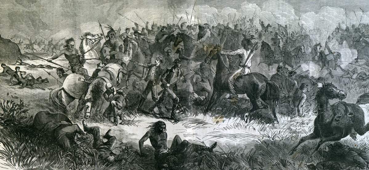 The Fetterman Fight, near Fort Phil Keaney, Dakota Territory, December 21, 1866, artist's impression, detail.