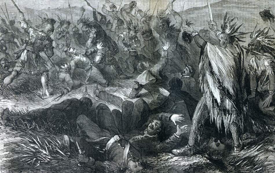 The Fetterman Fight, Dakota Territory, December 21,1866, artist's impression, zoomable image, detail.
