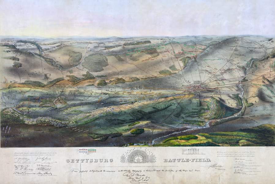 Gettysburg Battlefield, 1863, bird's eye view, zoomable map