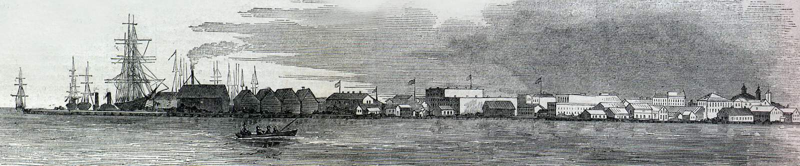 Shoreline, Galveston, Texas, October 1866, artist's impression, zoomable image.