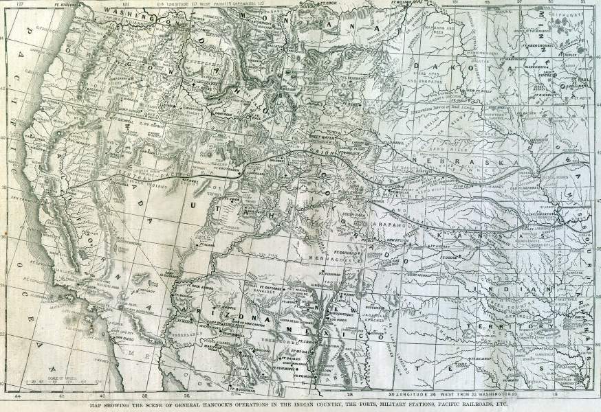United States Army operations against Native American resistance, May-June 1867, Harper's Weekly map, zoomable image.