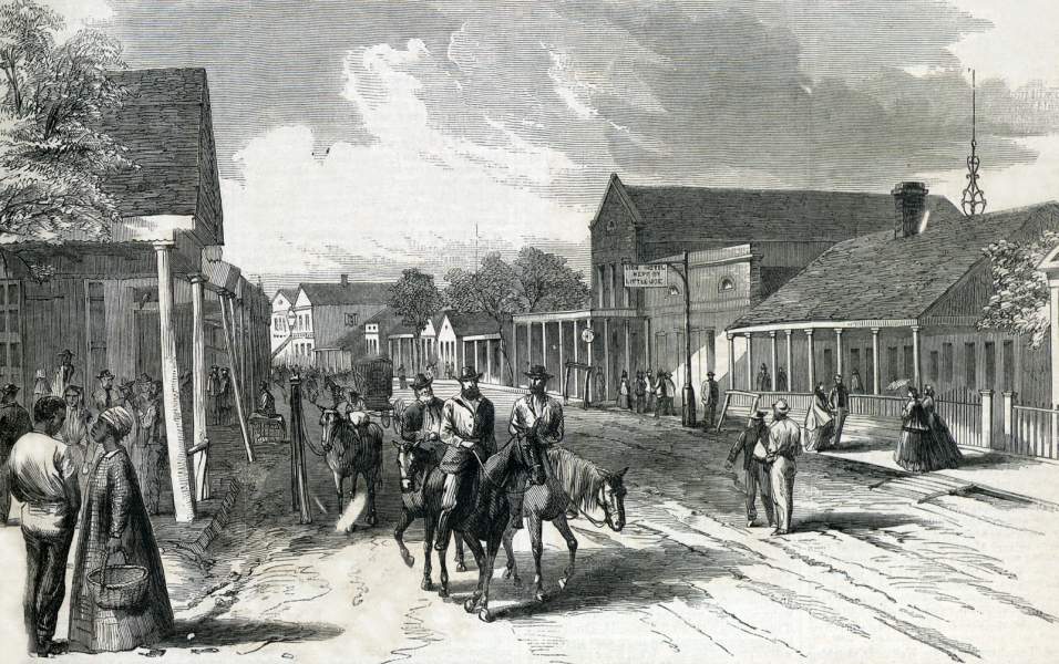 New Iberia, Louisiana, summer 1866, artist's impression, zoomable image