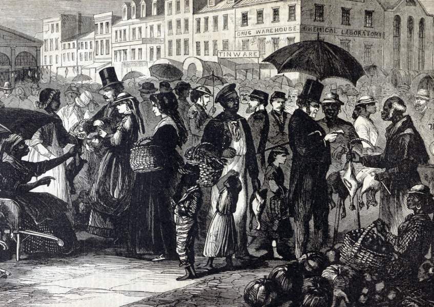 Market, Norfolk, Virginia, summer 1866, artist's impression, detail.