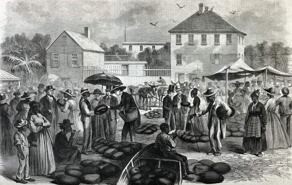 Watermelon Market, Charleston, South Carolina, summer 1866, artist's impression, zoomable image.