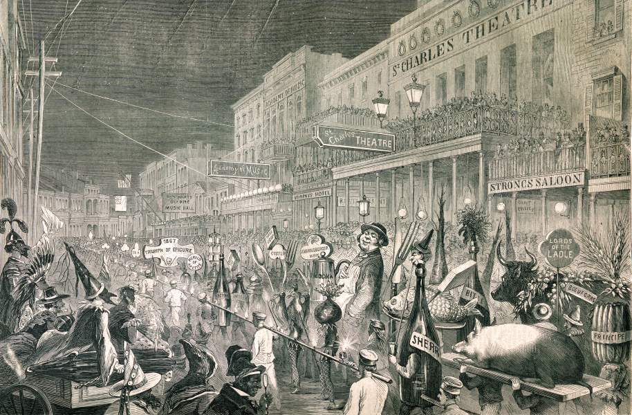 Mardi Gras, New Orleans, Louisiana, March 6, 1867, artist's impression, zoomable image.