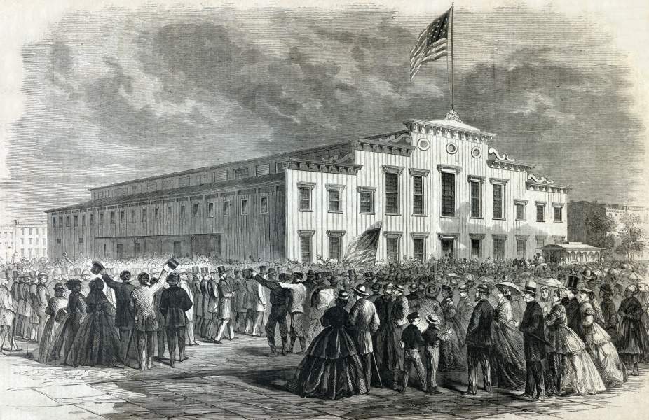 The Great Wigwam, National Union Convention, Philadelphia, August 1866, artist's impression, zoomable image.