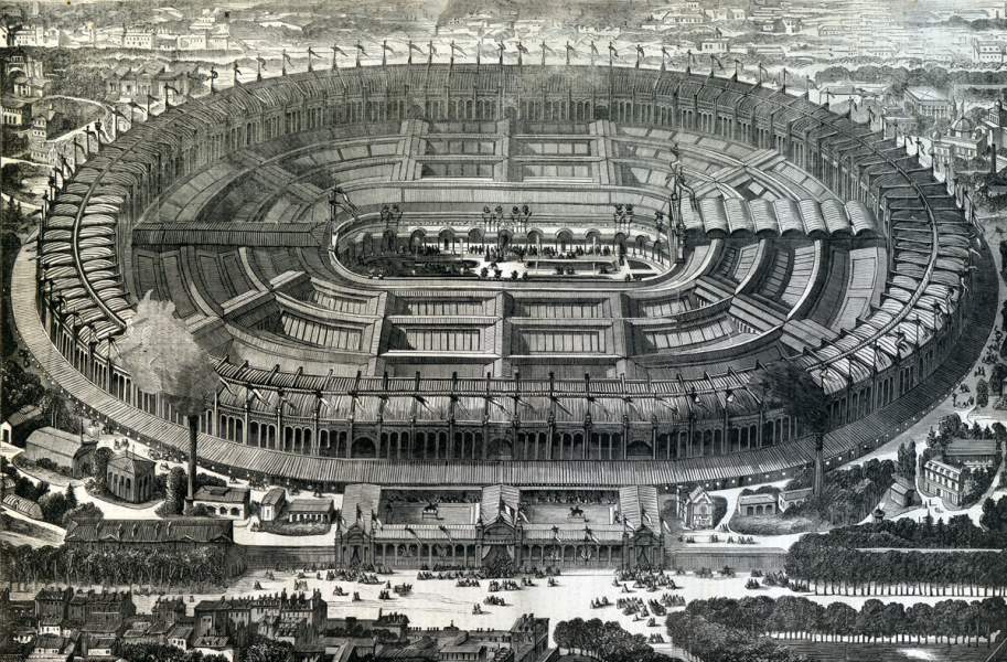 Palace of the 1867 Paris Industrial Exhibition, Paris, France, artist's impression, detail.