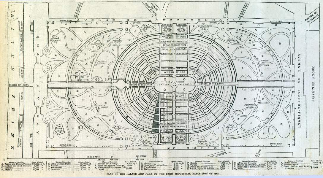 Paris Industrial Exhibition, map, Harper's Weekly Magazine, February 16, 1867, zoomable image.. 