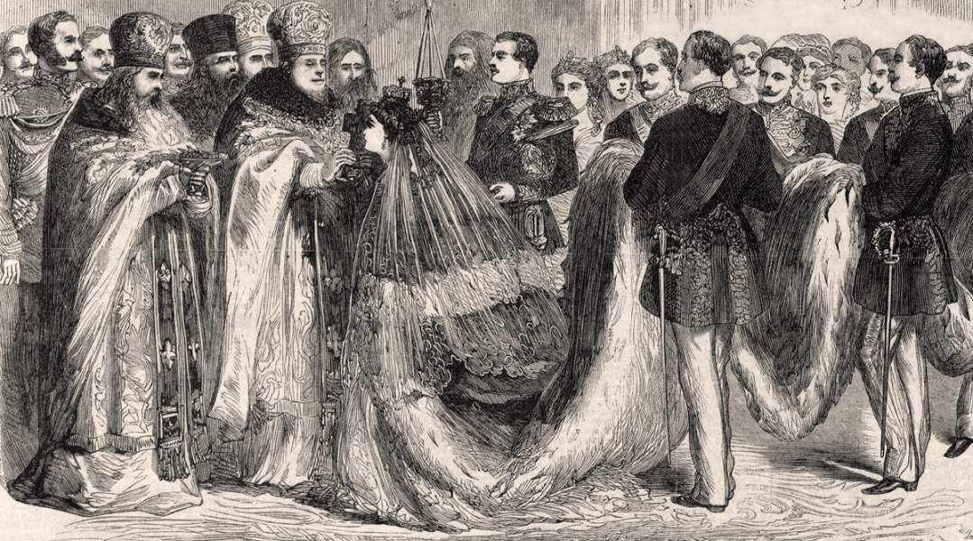 Wedding of Alexander, heir to the Russian throne and Princess Dagmar of Denmark, St. Petersburg, Russia, November 9, 1866, artist's impression.